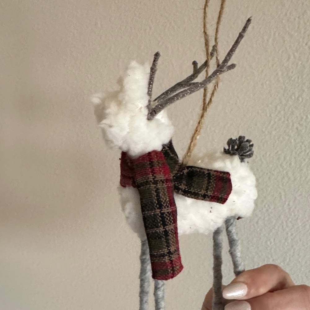 Hobby Lobby White and Gray Reindeer Ornament with Red Scarf - Picture 6 of 6